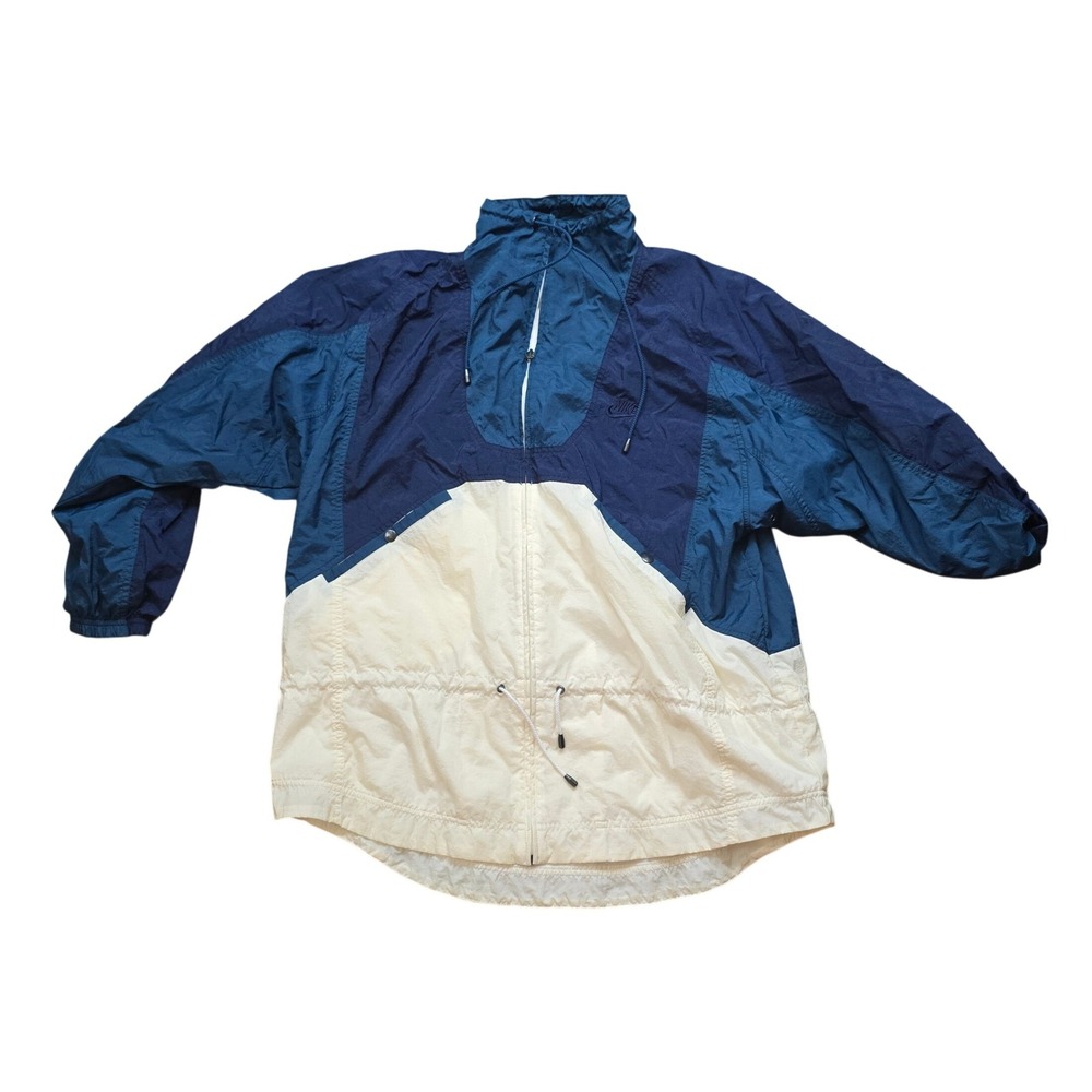 Nike Vintage Silver Tag Windbreaker Jacket Navy Teal Cream Medium Colorblock
